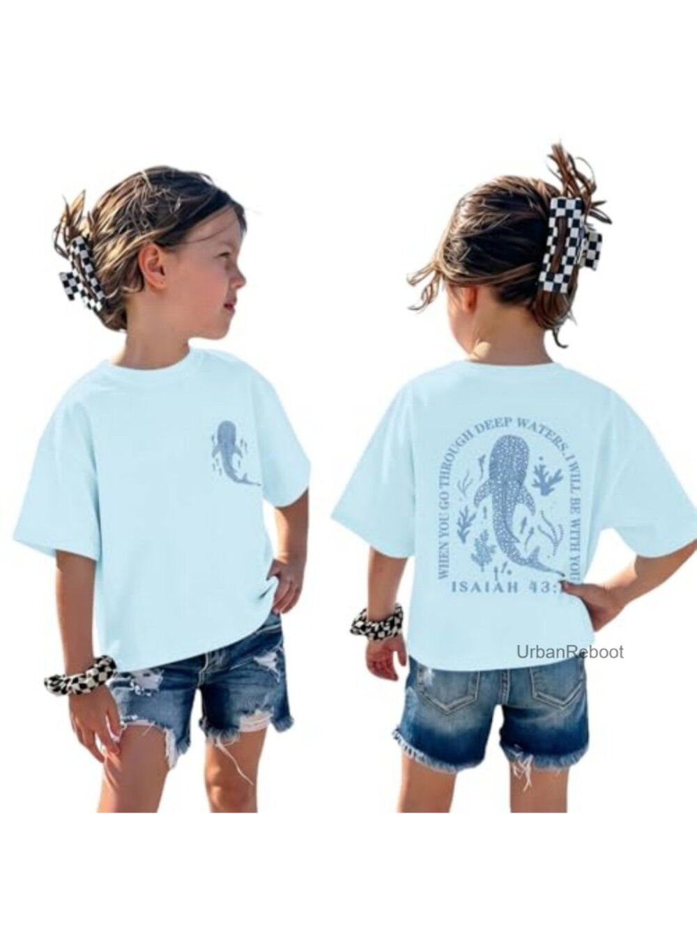 Girls Christian Whale Shark Tee Cotton Soft Kids Religious Graphic T-Shirt
